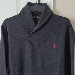 Polo Ralph Lauren Men's Charcoal Shawl Collar Sweater 100% Cotton Size L
